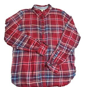 Lucky Brand Top Womens Large Red Shirt Blouse Bungalow Flannel Button Plaid